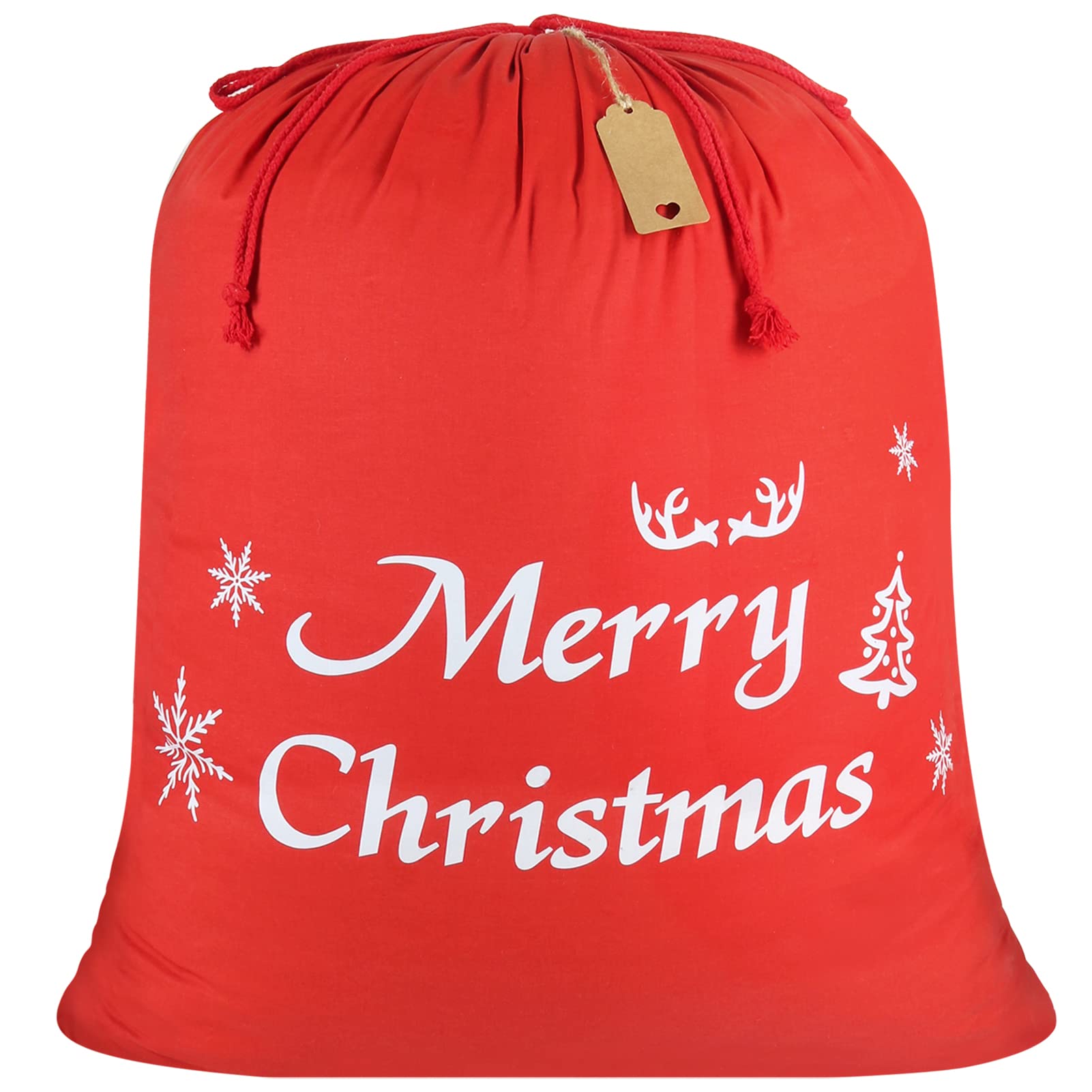 YQL Christmas Sacks Extra Large, 71cm x 81cm Cotton Christmas Drawstring Gift Bags, Red Xmas Giftbags, Reusable Wrapping Bag for Decoration, XL Santa Sack Fabric Gift Bags with Tag for Xmas Presents