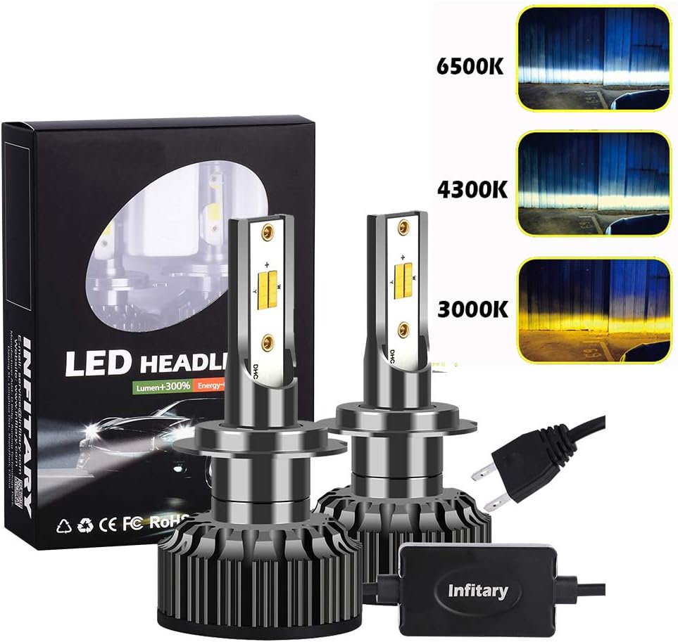 Car Headlight Bulb 2 Pcs H4 Led H1 H11 9005 H7 Led Car Headlight 3 Color Changing Headlights 3000k 4300k 6500k Flash 72w Auto Lights H11 3 Colors 2pcs