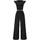 KIRUNDO Two Piece Sets For Women Summer 2026 Casual Cap Sleeve Cute Tops Wide Leg Pants Matching Set Travel Vacation Outfits