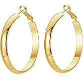 STAYLOVE Flat Big Gold Hoop Earrings for Women 14K Real Gold Plated 925 Sterling Silver Post Hypoallergenic 5mm Wide Large Hoop Earrings for Women