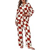 Brosloth Womens Silk Pajamas Button Up Pajama Soft Long Sleeve Satin Printed Loungewear Set