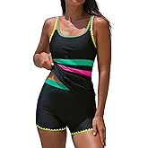 popvil Modest Womens Tankini Swimsuits: Tummy Control Two Piece Bathing Suits Swim Tank Top with Shorts Sporty Swimwear