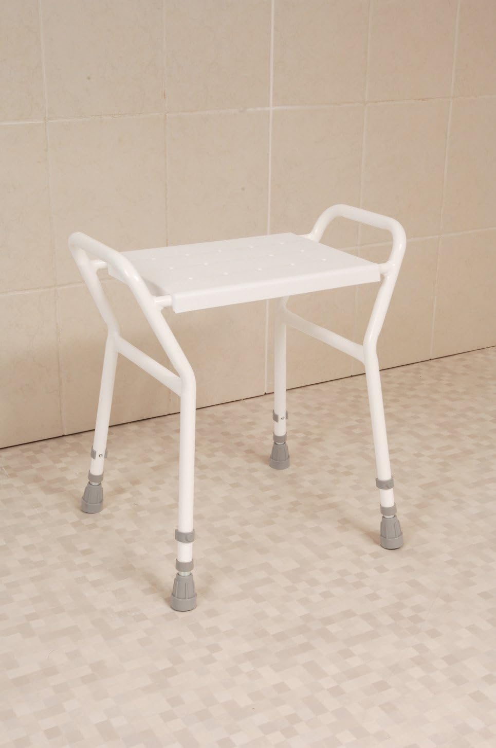 NRS Healthcare Shower Stool with Handles, White, 380 x 280 mm (15 x 11 inches) - Image 3