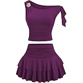 SOLY HUX Women's Two Piece Skirt Set Off The Shoulder Y2k Crop Top Ruffle Mini Skirts Going Out Outfits