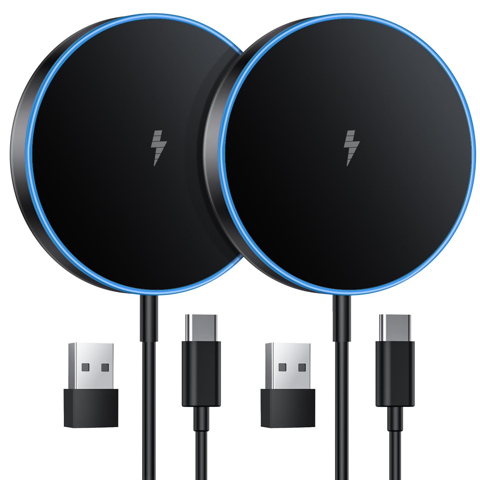 Photo 1 of 2 Pack Magnetic Wireless Charger 15w Apple Mag-Safe Charger for iPhone 16 Pro Max/16 Pro/16/16 Plus/15/14/13/12 Series AirPods 3/2/Pro/Pro 2 LED Magnet Charging Pad with Dual Charging Ports