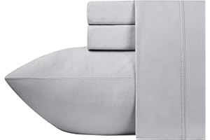 ARlinen Cotton Sheets Set Light Grey Solid Extra Long-Staple Cotton 400 Thread Count Bedsheets, King Sheet Set, Fits Mattress 16'' Deep Pocket Soft & Sateen Weave 4 Piece Sheets and Pillowcases