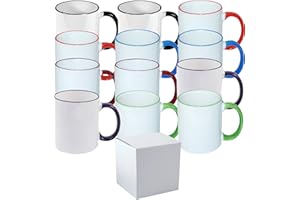 TWISTED ENVY Set of 12 11 oz Mixed RIM Colors Professional Grade Sublimation Mug- Sublimation Series - With Individual White Gift Box