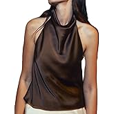 Women Halter Backless Tank Top Sleeveless Mock Neck Cami Top Satin Silky Open Back Camisole Holiday Party Clubwear