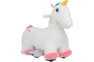 Qaba 6V Kids Ride on Horse, Battery Powered Ride on Toy, Unicorn Shaped Electric Riding Animal with Music Forward, PU Wheels, for Girls Boys Aged 18-36 Months, White