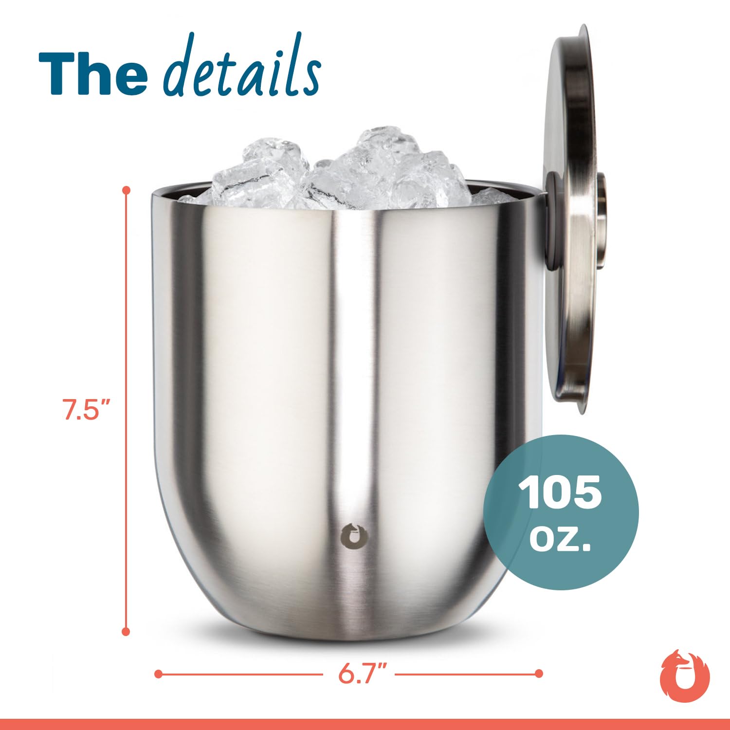 SNOWFOX Premium Vacuum Insulated Stainless Steel Ice Bucket with Lid/Tongs, Non-Rubber Bottom, Home Bar Accessories, Bartending Ice Buckets for Parties, Outdoor Entertaining Supplies, 3L, Steel