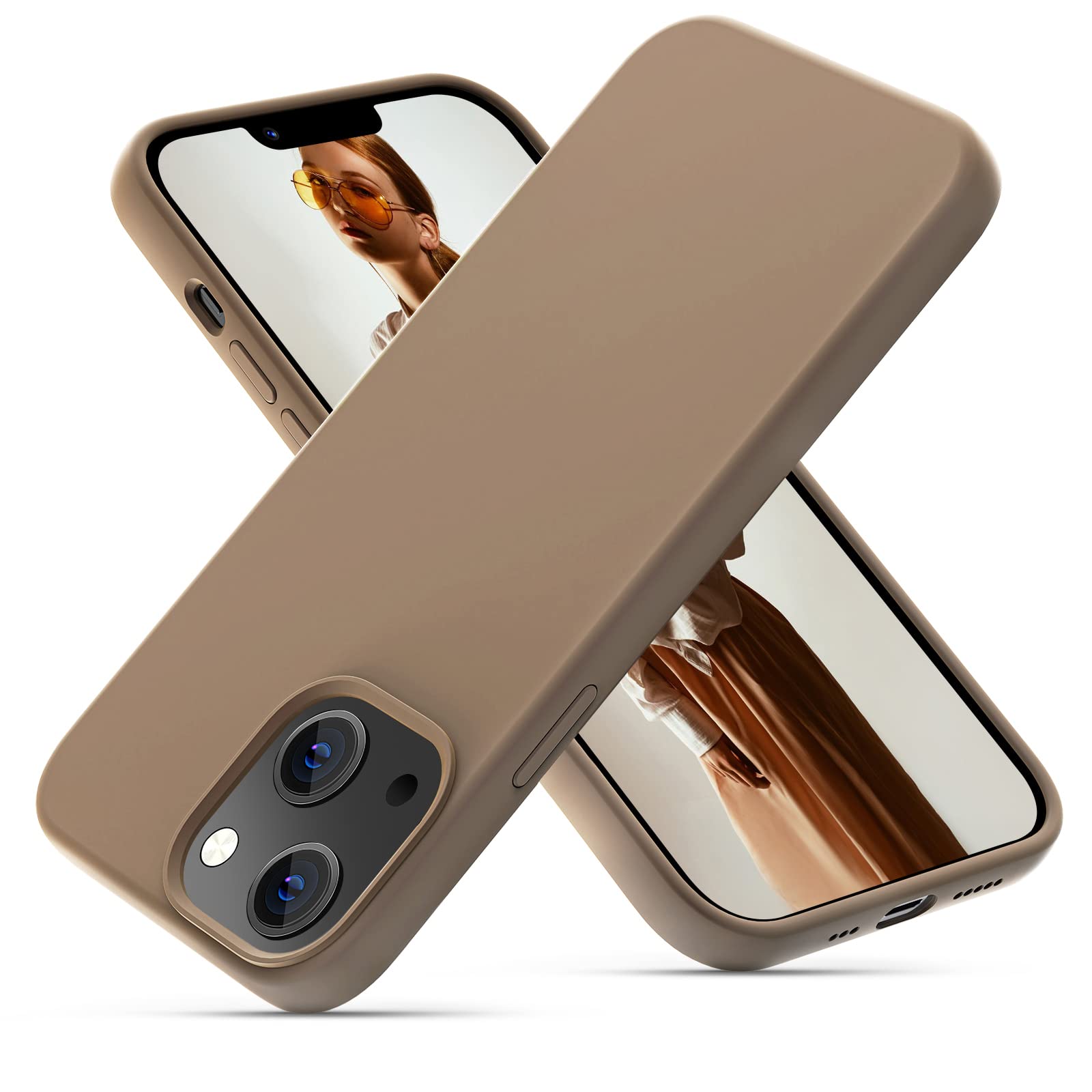 OIIAEE Silicone Case Designed for iPhone 13 Case, Ultra Slim Shockproof Protective Liquid Silicone Phone Case with Soft Anti-Scratch Microfiber Lining, 6.1 inch.Light Brown — image 1