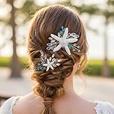 Unicra Gold Starfish Hair Pins Wedding Bridal Hair Pieces Rhinestone Mermaid Hair Accessories for Women and Brides (Pack of 2)