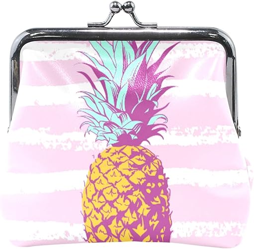 Amazon がま口 財布 レザー 小銭入れ ピンク パイナップル 縞柄 果物 女子 人気 かわいい Pu 革 安い 小さい コインケース ギフト レディース メンズ 卒業 成人式 ひなまつり 返校 七五三 シューズ バッグ