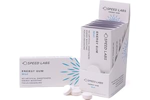 Speed Labs Mint Natural Caffeine Energy Gum 25mg Caffeine, Taurine, B Vitamins Per Piece, 48 Pieces (6 Packs of 8) Sugar Free, Zero Calories, Naturally Sweetened, Gluten Free