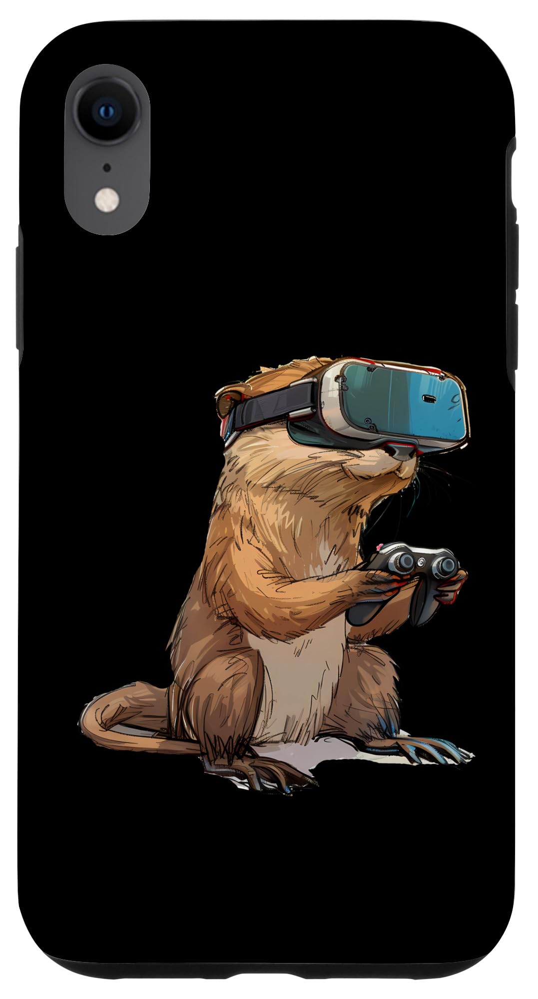 iPhone XR Gaming Animals- Otter Playing Console Video Games Case