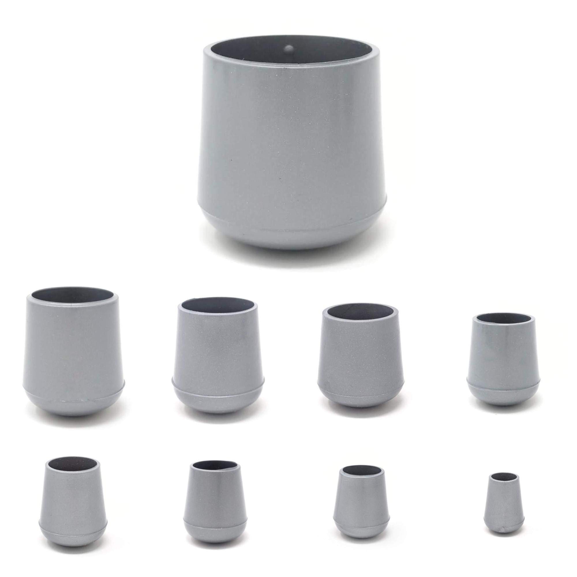 18mm Rubber Feet, Grey Tube End Caps, Pack of 4 Ferrules for Furniture & Chair Legs - Made in Germany (See Second Image for Ordering Guide)