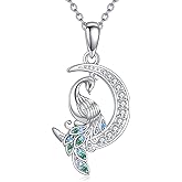 Grmdit Peacock Necklace Sterling Silver Moon Pendant Animal Jewelry Gifts for Women