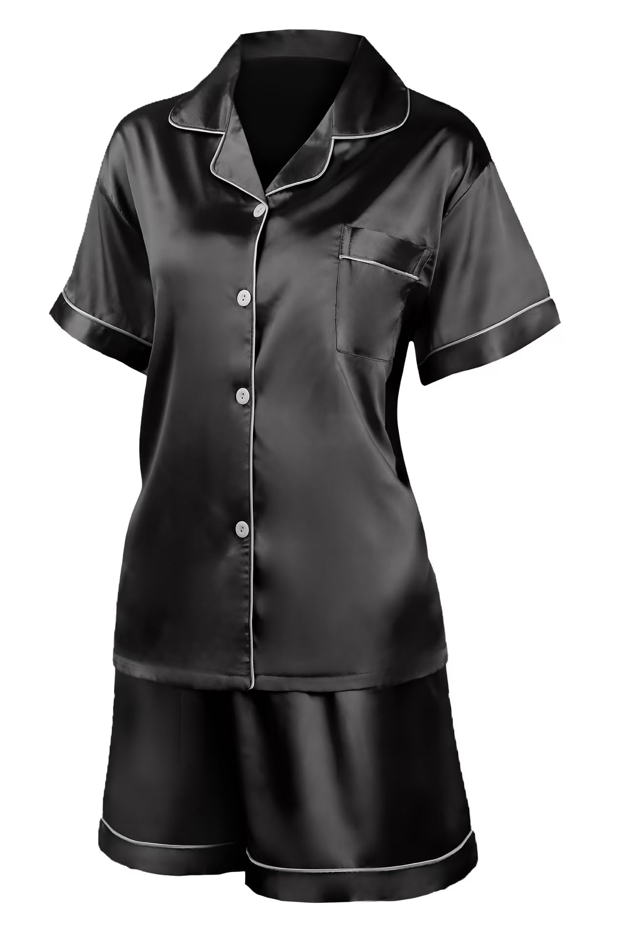 Photo 1 of Womens Pajamas Loungewear Two Piece Sleepwear Button Down Pj Shorts Matching Sets Summer Soft Set Black medium 