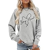 Nevfiro Boy Mom Sweatshirt For Women Mama Long Sleeve Heart Printed Pullover Tops Casual Crewneck Sweatshirts