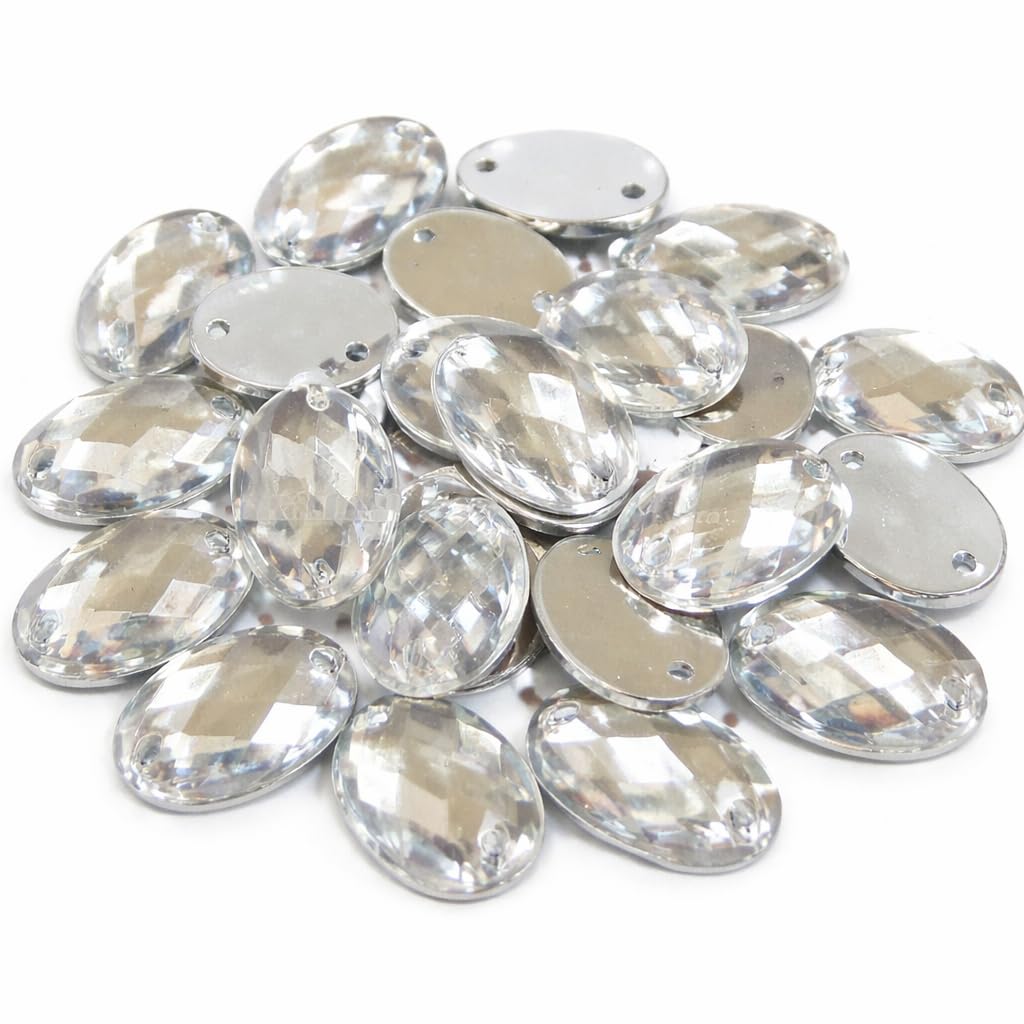 Perlin 100 Pieces Rhinestones for Sew-On Rhinestones Oval Set 14 x 10 mm Crystal Acrylic Stones Crystal Flatback for Garment Crafts Clothing and Bag Decoration