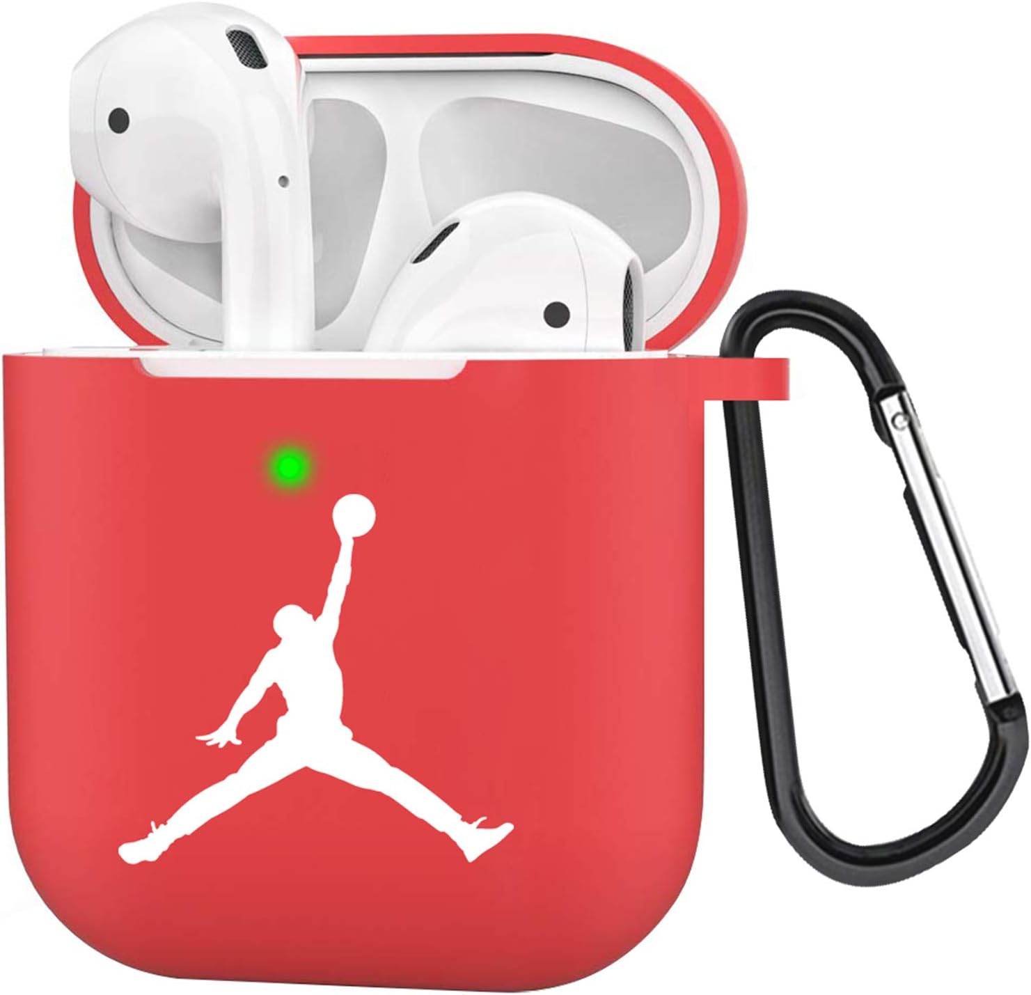Leosimp For Airpods 1&2 Case,Cute Funny Stylish Character Soft Silicone Air pods Cover, Fun Keychain Sport Design Skin,Carabiner Girls Kids Teens Boys Cases for Airpod(Red Jordn)