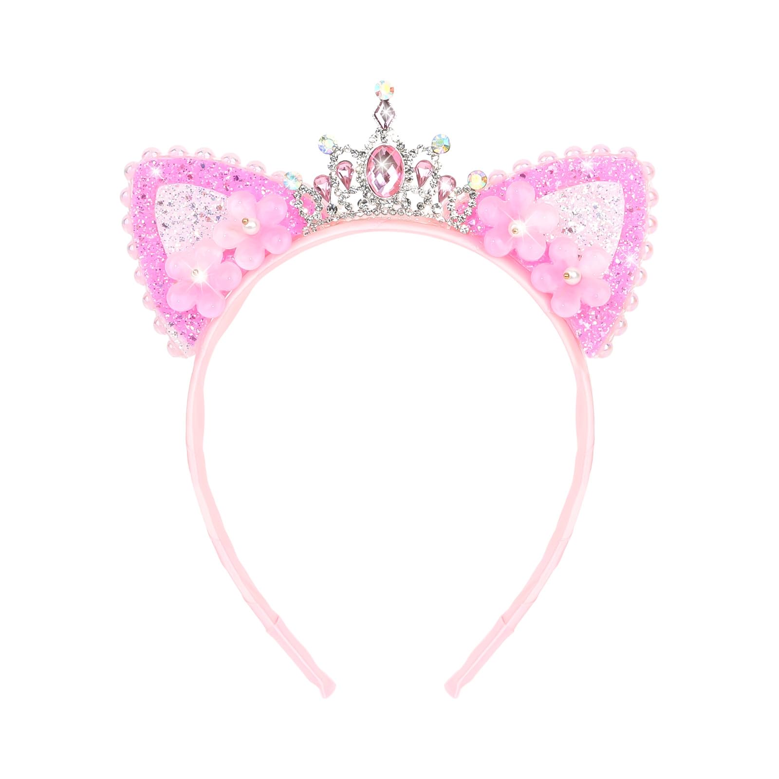 Photo 1 of YARIEW Rhinestone Cat Ears Headbands Cat Ear Tiaras for Women Crown Headband Hair Accessories for Women Halloween Cosplay Costume Accessory Pink
