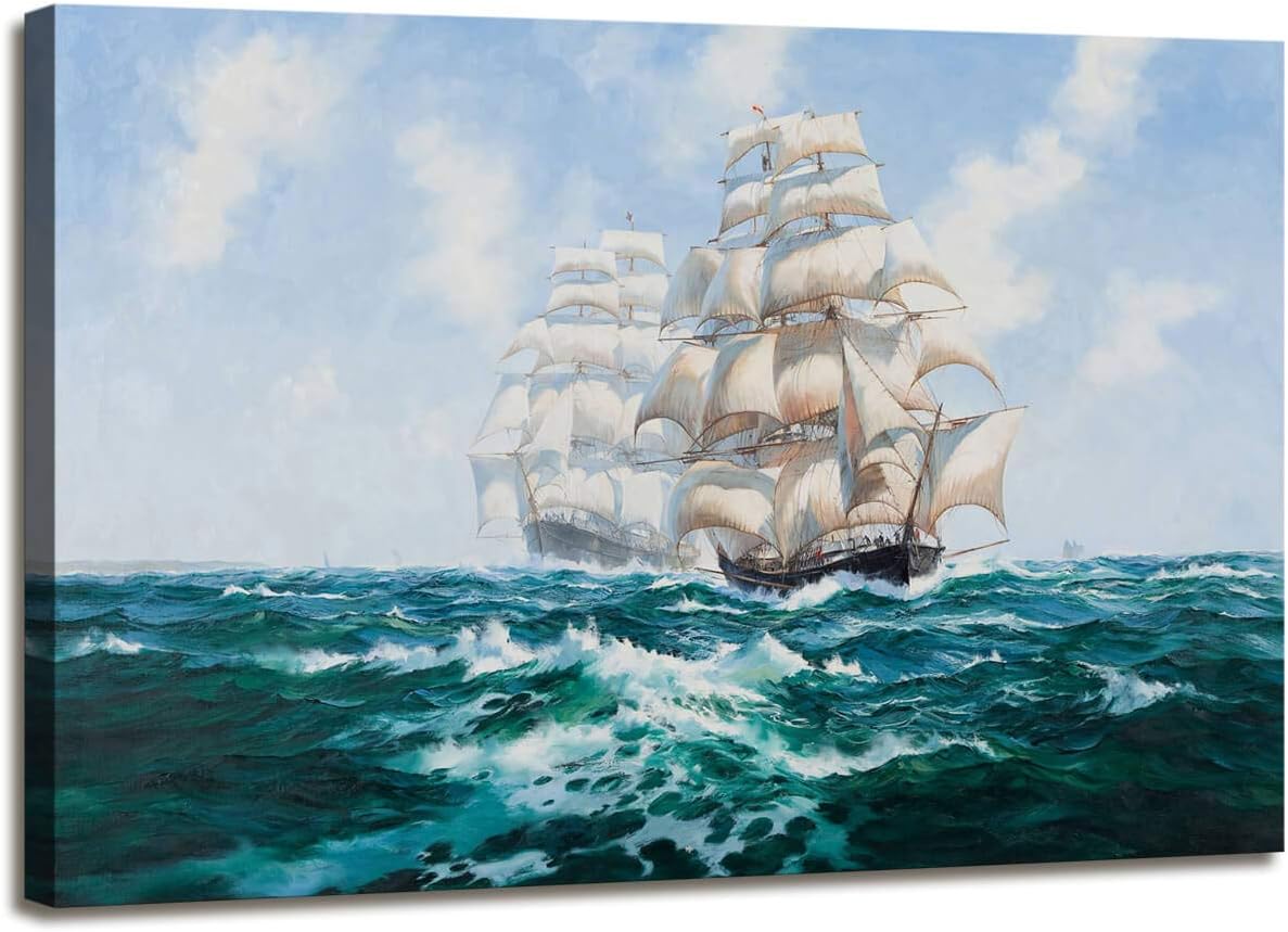 Wall Art Paintings Abstract Canvas Nautical Decor Nautical Sailing Decor Ocean Waves Wall Decorations Coastal Decor For Bedroom Wall art For Office art Canvas Prints Picture Home Office Wall Decor