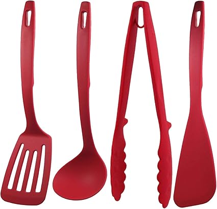 Amazon Co Jp ナガオ 燕三条 キッチンツールセット 4本 フライ返し おたま トング ヘラ レッド 日本製 ホーム キッチン