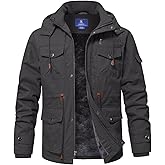 SPOSULEI Winter Jackets for Men Cotton Work Fleece Lined Army Jacket Winter Military Coat with Multi-Pockets Black M