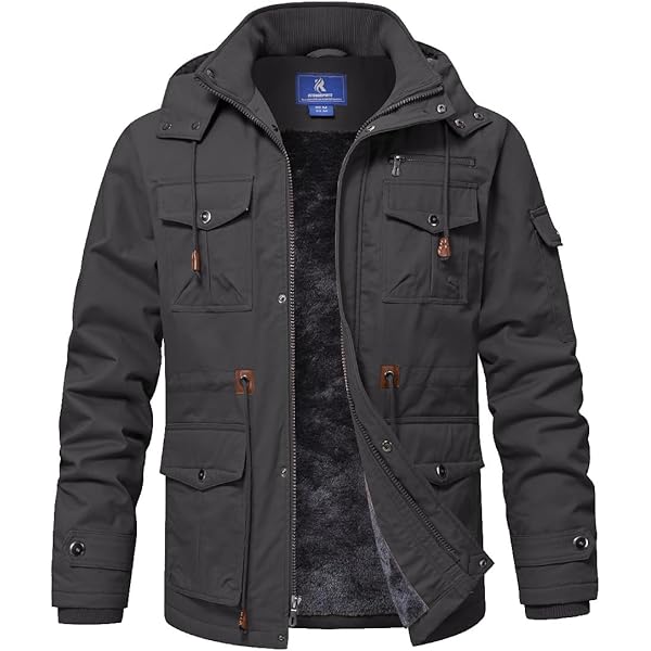 chouyatou Men's Spring Military Full-Zip Removable Hooded Cotton