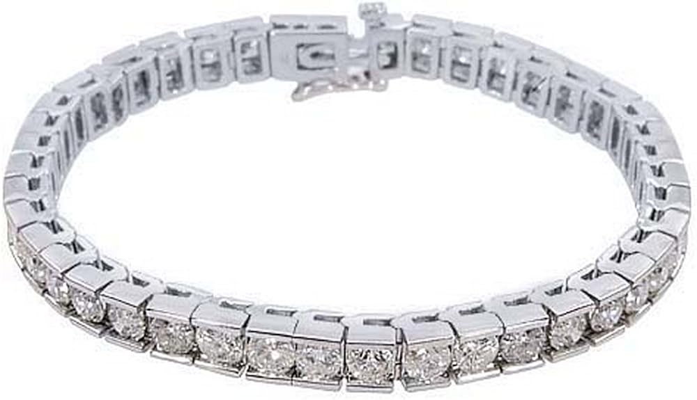 14k White Gold 12 Carat Box Shape Round Diamond Tennis