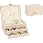 V-LAFUYLIFE 3-Layer Jewelry Box with 2 Drawers, Large Capacity Jewelry Holder Box for Women Girls, Best Gifts for Christmas Valentine's Day New Year.(Apricot)