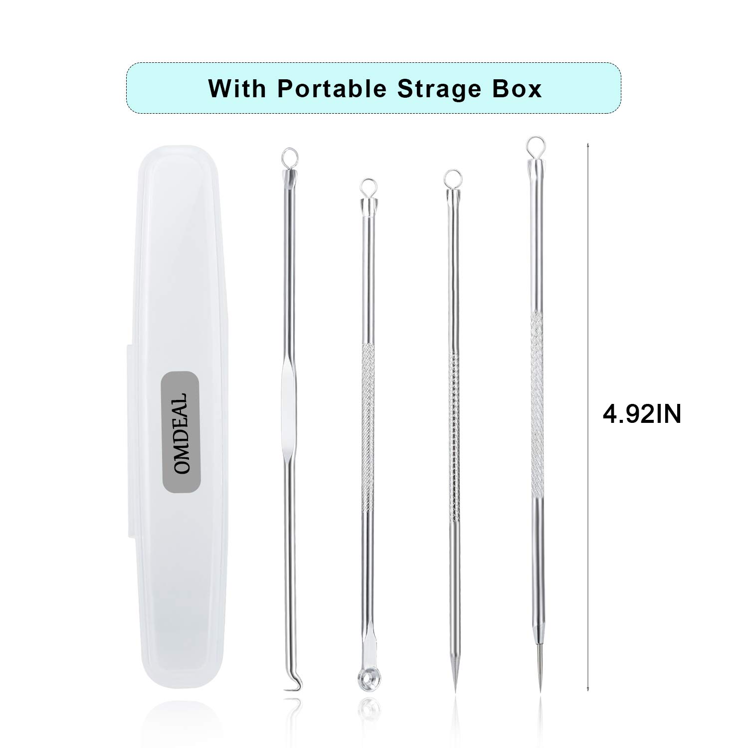 4pcs Blackhead Extractor, Blackhead Remover Pimple Extractor Tool, Comedone Acne Removal Kit, Blemish Whitehead Popping Zit Removing, Professional Stainless with Portable Box for Nose Face: Beauty