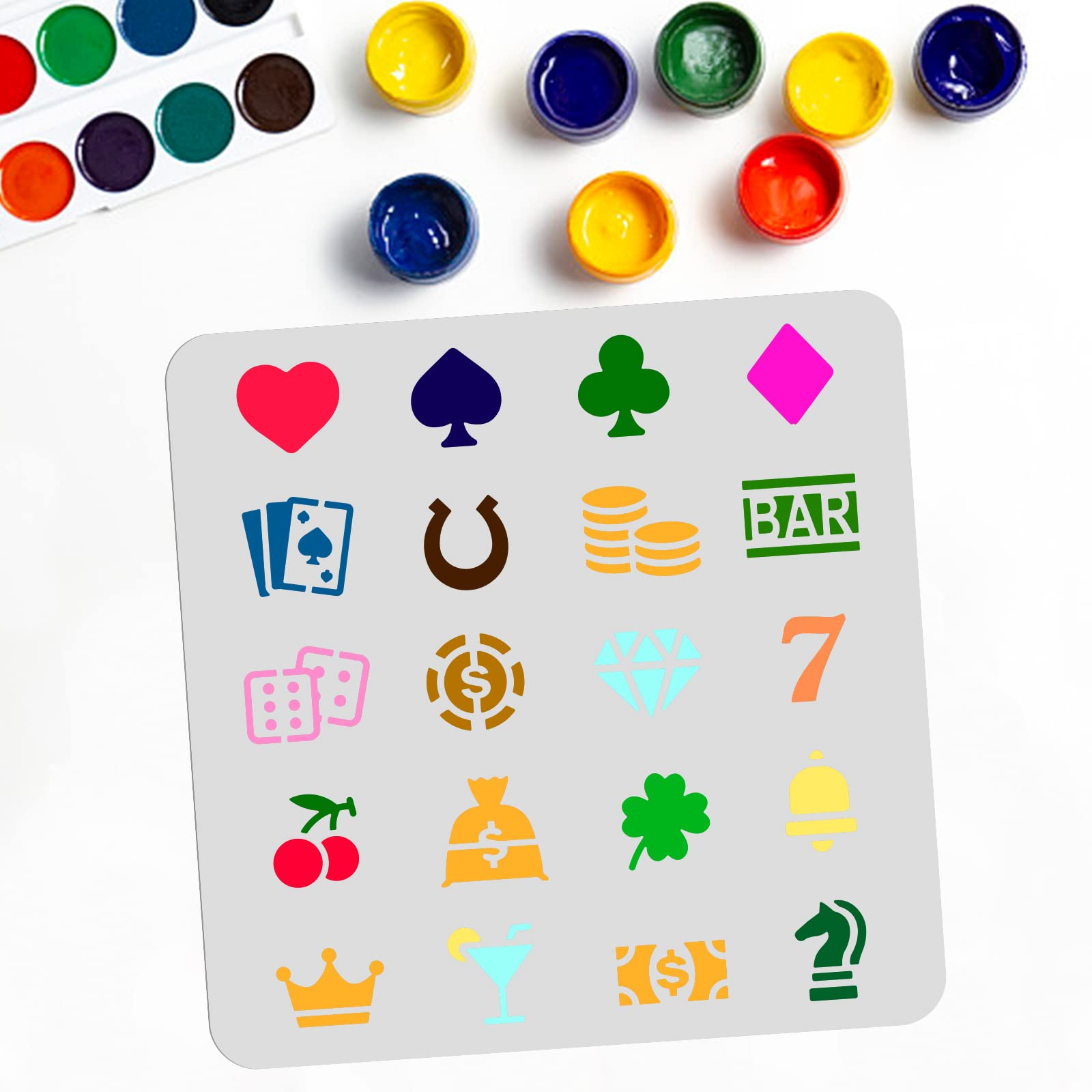 MAYJOYDIY Playing Card Chess Stencils Heart Club Spade Diamond Stencil 30 × 30cm Playing Card Making Reusable BAR Crown Pattern PET Plastic Stencil for on DIY Arts and Crafts Scrapbook Card