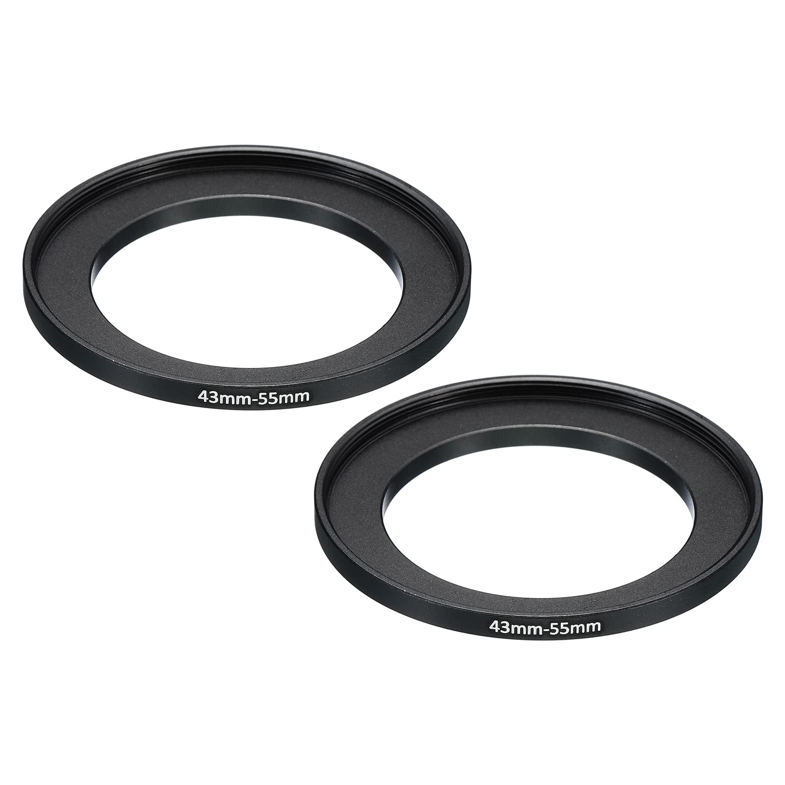 PATIKIL 43mm-55mm Metal Step Up Ring, 2 Pack Camera Lens Filter Adapter Ring Aluminum Filter Adapter Ring for Camera Lenses Hood, Black