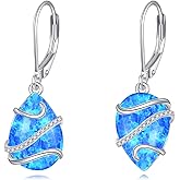 HOPEEZZ Opal/Larimar/Labradorite/Turquoise Earrings for Women Sterling Silver Teardrop Dangle Earrings Jewelry Gift for Women