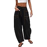 Nirovien Womens Barrel Sweatpants High Waisted Wide Leg Sweatpants Drawstring Lounge Baggy Pants Barrel Sweats
