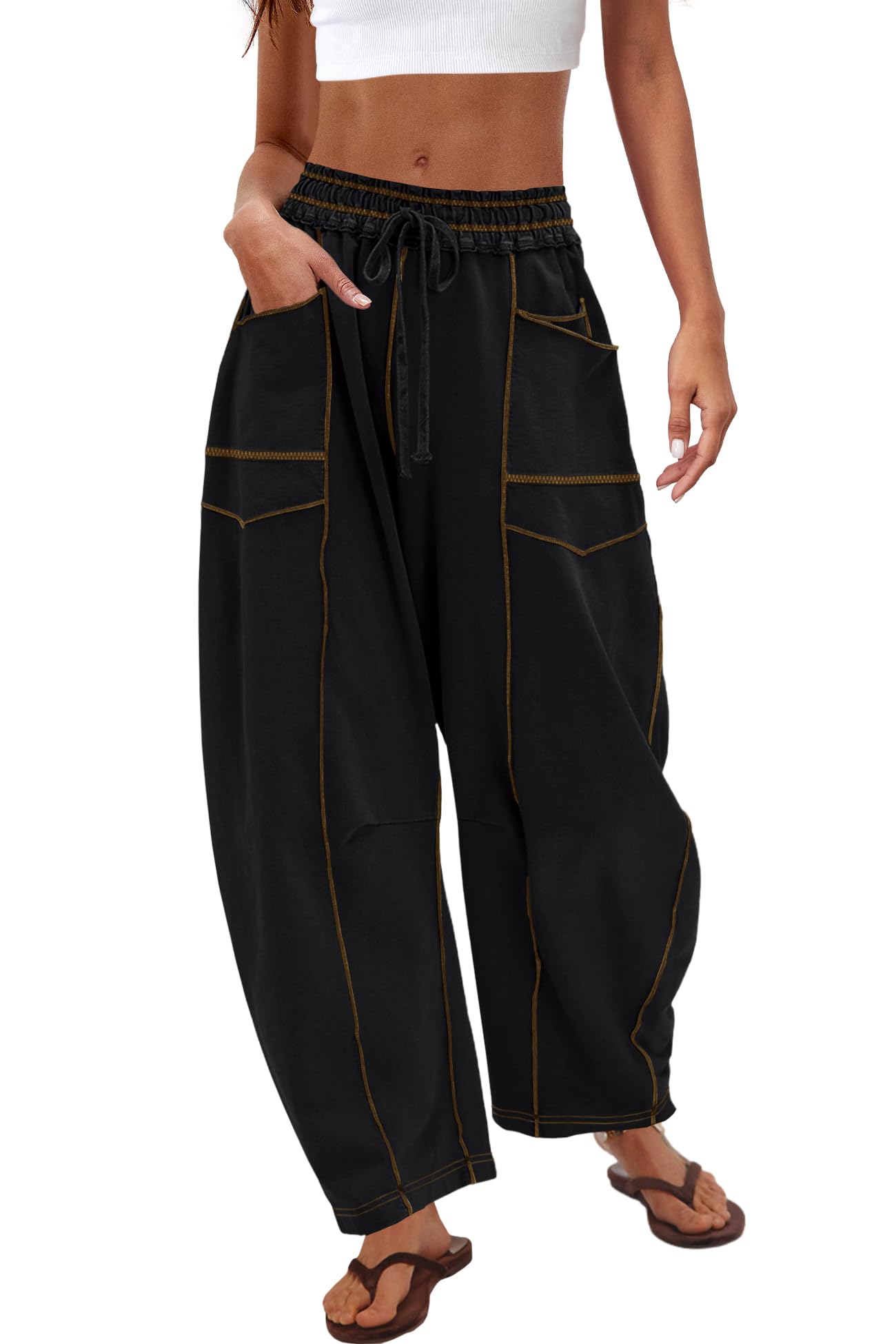 Photo 1 of Nirovien Wide Leg Sweatpants Women Wide Leg Pants with Pockets Elastic Waist Pants Athletic Flared Joggers(Black,L)