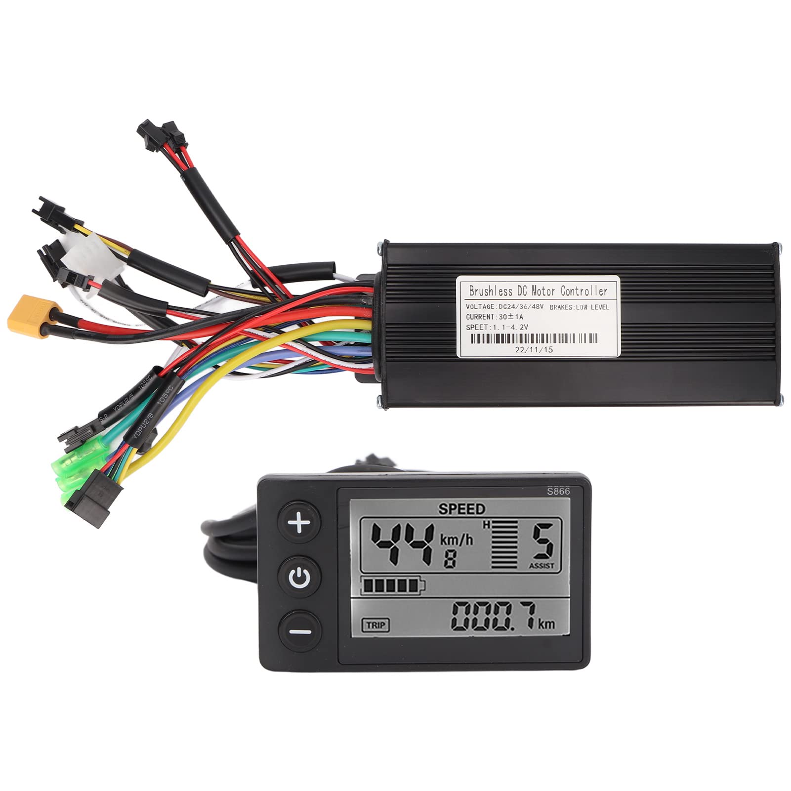 Topyond 24v 36v 48v Electric Bike Motor Controller Kit, DC 30A Sine Wave Controller with S866 LCD Display for 750w, 1000w E-Bike & Scooter