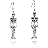 Halloween Earrings for Women Spooky Skeleton Skull Earrings Gothic Skeleton Dangle Earrings Halloween Theme Jewelry Halloween Costume Accessories(Silver Skull)
