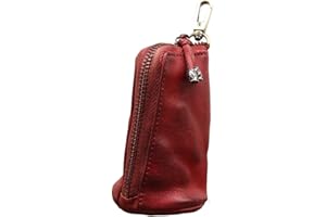 LFWATAXY Medieval Leather Zipper Coin Pouch - Genuine Cowhide, Handcrafted，Coin Organizer, Change Holder，Keychain Coin Purse for Men & Women (Red)