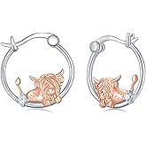 Highland Cow Earrings 925 Sterling Silver Highland Cow Hoop Earrings Cute Animal Jewelry Gifts for Women