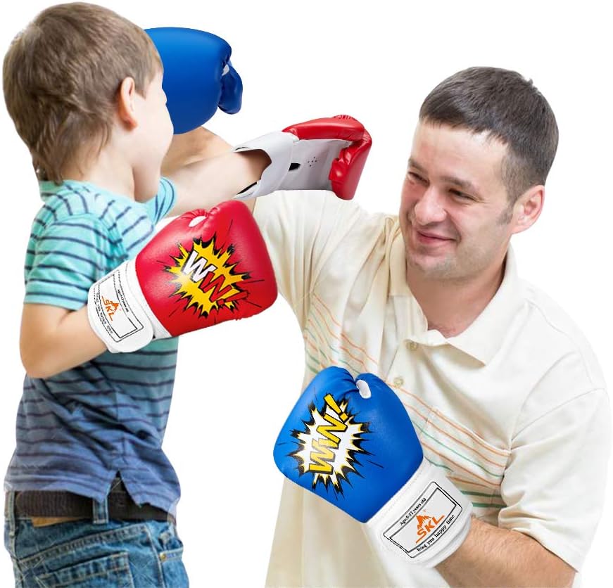 SKL Kids Boxing Gloves 4oz Training Gloves for Children Cartoon Sparring Boxing Gloves Training Mitts Junior Punch PU Leather Age 5-12 Years Blue : Sports & Outdoors