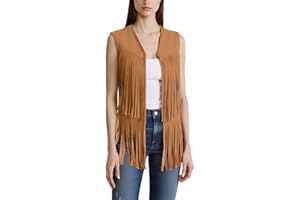 XIRXIOGE Tassels Fringe Top for Women 60s 70s Hippie Tassels Vest Western Faux Suede Leather Jacket Cowgirl Costume Party