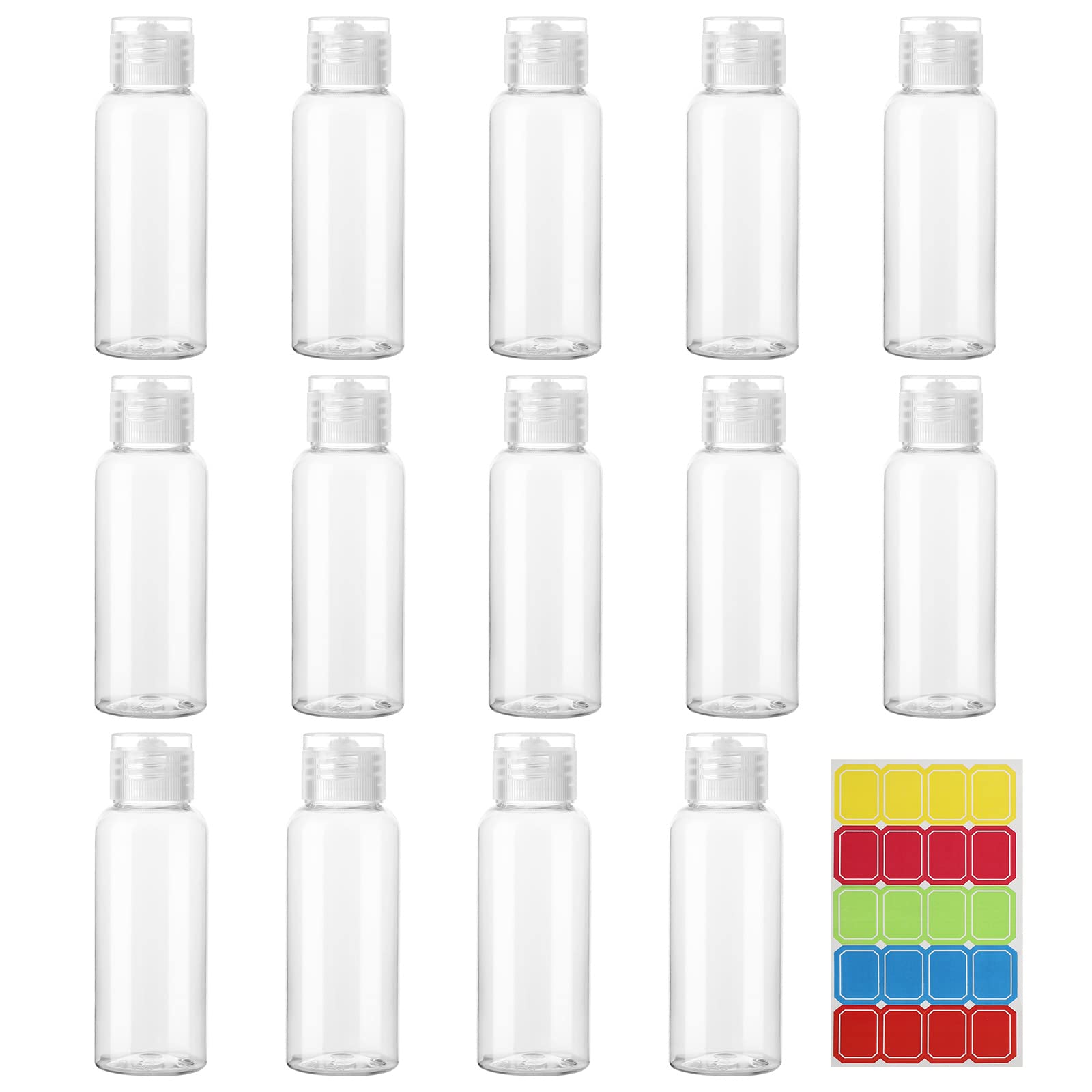 MOSTFUN 14PCS 50ml Clear Travel Bottles Empty Transparent Flip Cap Bottles Plastic Travel Bottles with Labels for Travel or Cosmetic