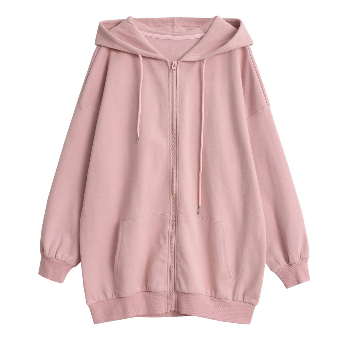 Women\'s Full Zip Hoodie Loose Casual Sweatshirts (Pink, Medium)