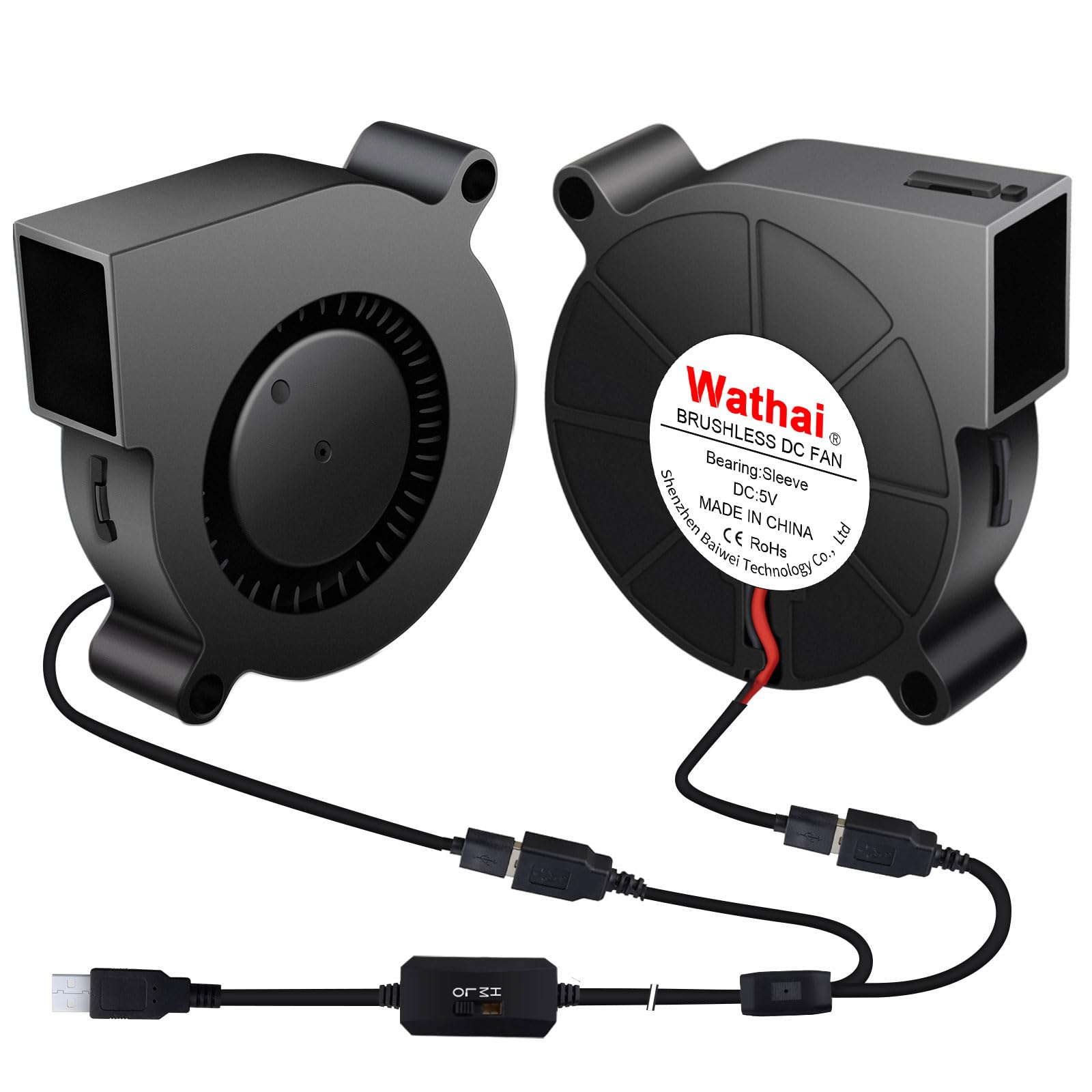 Photo 1 of Wathai 50mm x 15mm USB Blower Fan 5V 5015 Brushless Cooling Fans with Variable Speed Controller for Laptops, Helmets, and DIY Projects 2 Pack