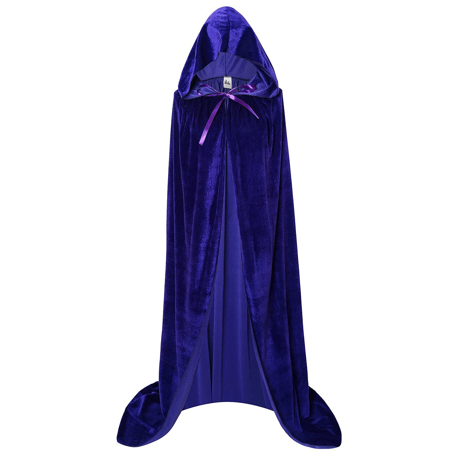 Makroyl Unisex Hooded Cloak Long Velvet Cape For Halloween Christmas Cosplay Costume (Blue, L)