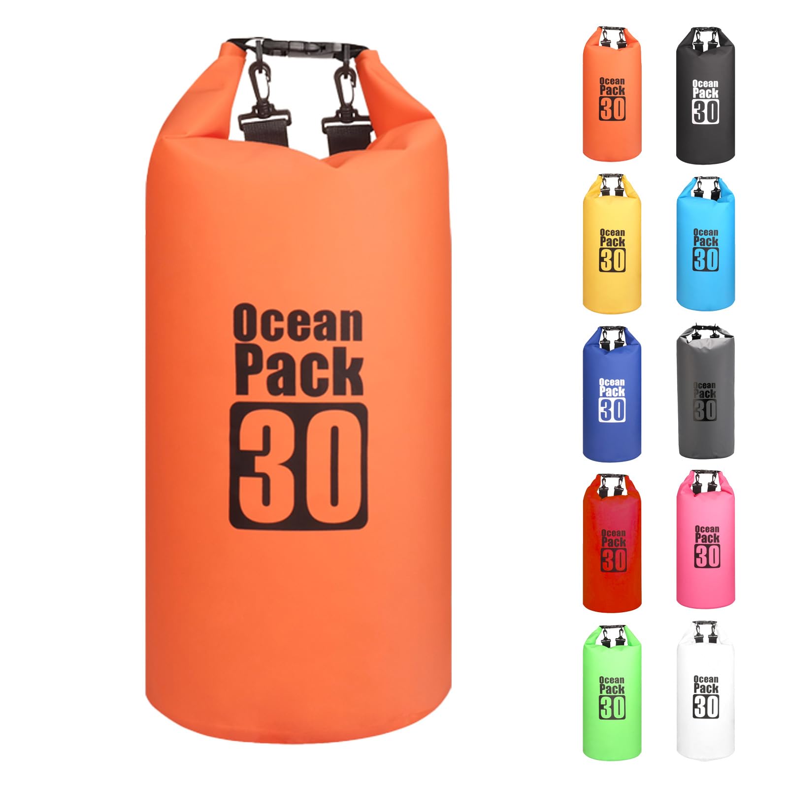 MORAINJAY 30L Orange Dry Bag,Waterproof Bag with Double Adjustable Shoulder Strap,Large Capacity Dry Sack 2L 5L 10L 15L 20L 30L for Outdoor Camping,Rafting,Swimming,Boating,Surfing