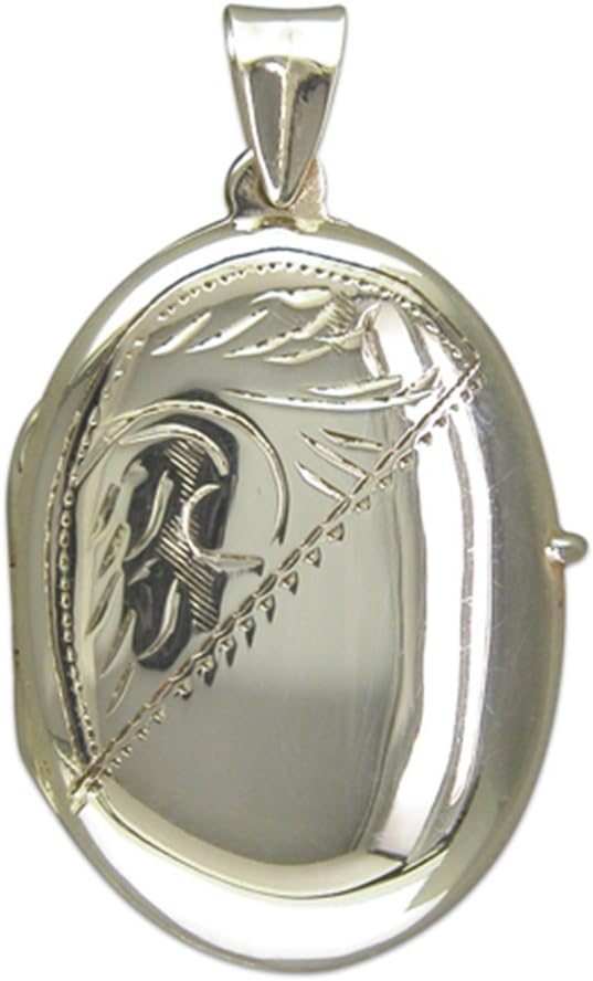 Amandas Silver BoutiqueMens Sterling Silver Large Half Engraved Oval Locket On A Black Leather Cord Necklace